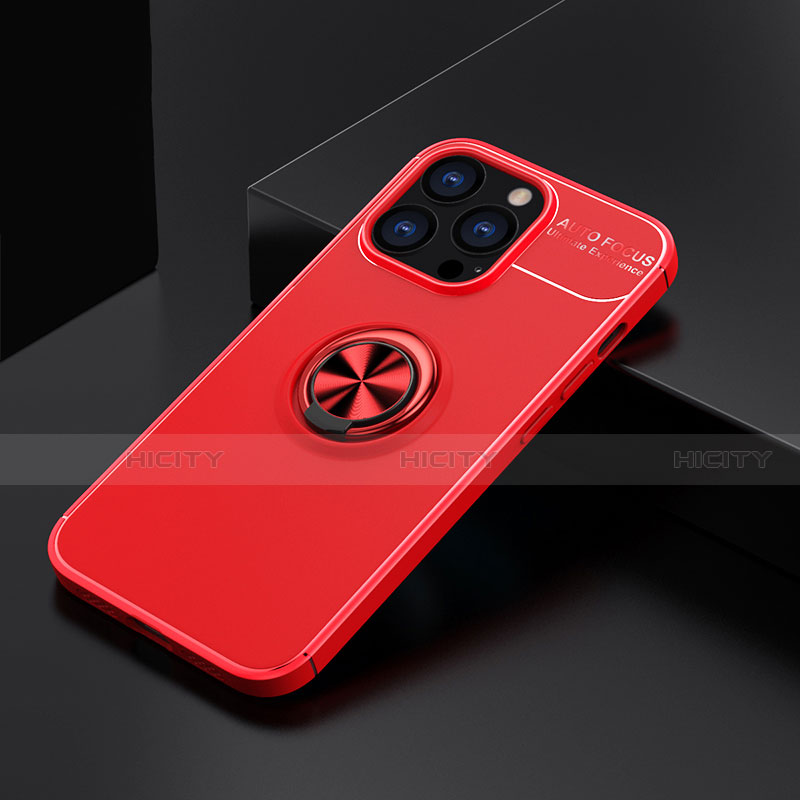 Funda Silicona Carcasa Ultrafina Goma con Magnetico Anillo de dedo Soporte A05 para Apple iPhone 14 Pro Rojo
