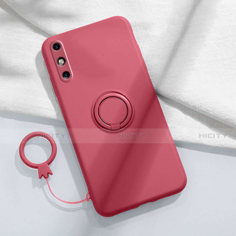 Funda Silicona Carcasa Ultrafina Goma con Magnetico Anillo de dedo Soporte A05 para Huawei Enjoy 10e Rojo Rosa