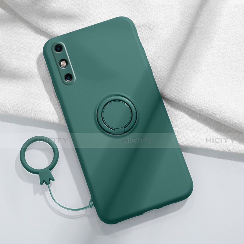 Funda Silicona Carcasa Ultrafina Goma con Magnetico Anillo de dedo Soporte A05 para Huawei Enjoy 10e Verde