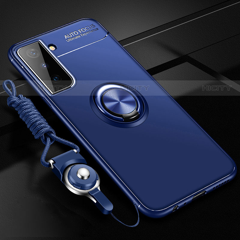 Funda Silicona Carcasa Ultrafina Goma con Magnetico Anillo de dedo Soporte A05 para Samsung Galaxy S21 FE 5G Azul