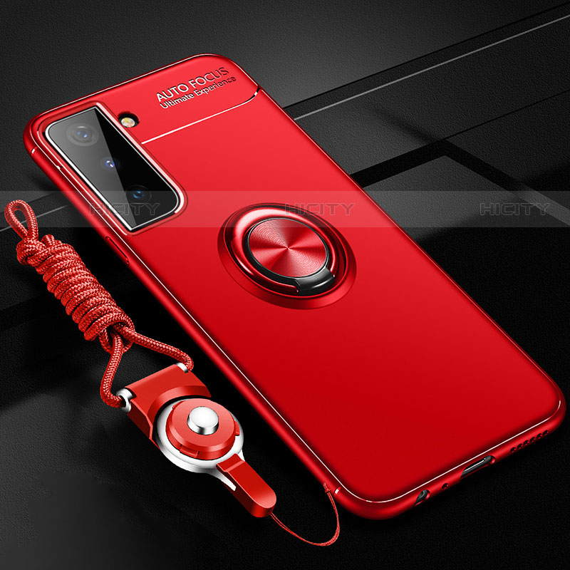 Funda Silicona Carcasa Ultrafina Goma con Magnetico Anillo de dedo Soporte A05 para Samsung Galaxy S21 FE 5G Rojo