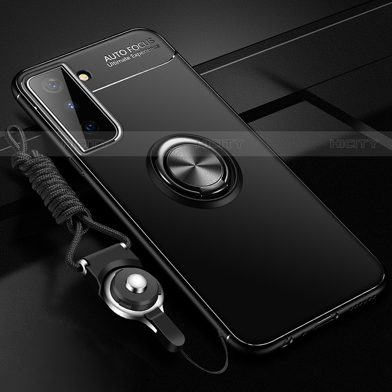 Funda Silicona Carcasa Ultrafina Goma con Magnetico Anillo de dedo Soporte A05 para Samsung Galaxy S21 Plus 5G Negro