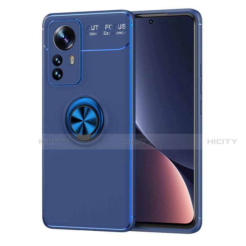 Funda Silicona Carcasa Ultrafina Goma con Magnetico Anillo de dedo Soporte A05 para Xiaomi Mi 12 5G Azul