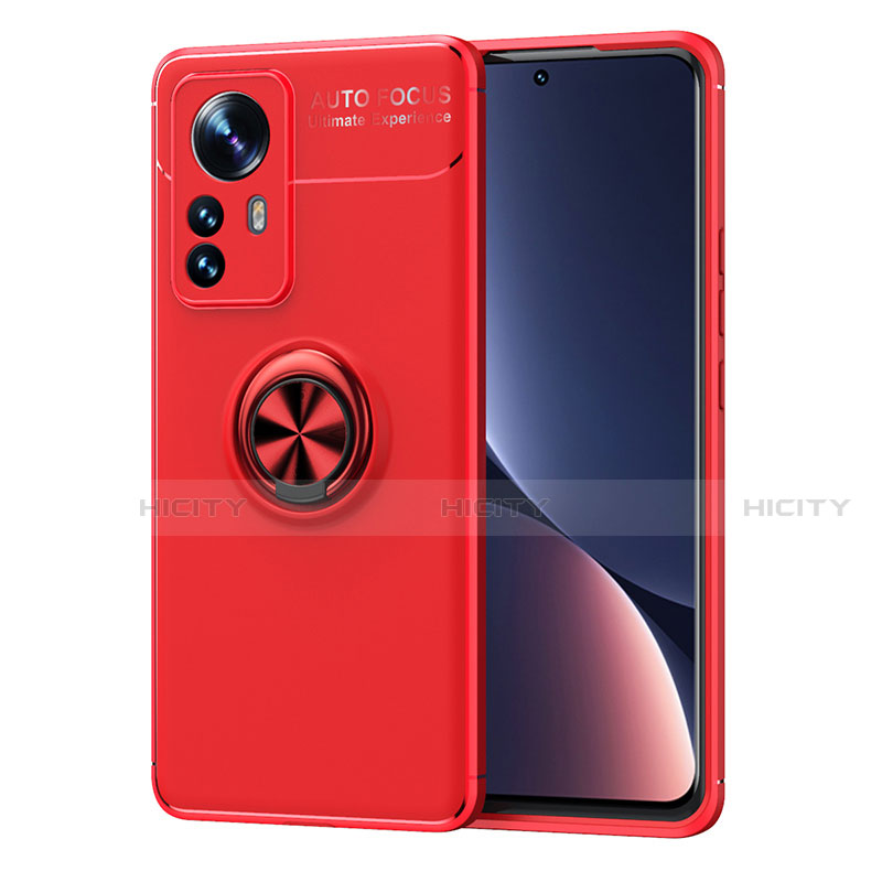 Funda Silicona Carcasa Ultrafina Goma con Magnetico Anillo de dedo Soporte A05 para Xiaomi Mi 12 5G Rojo