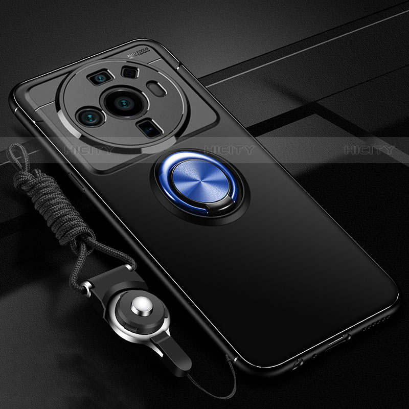 Funda Silicona Carcasa Ultrafina Goma con Magnetico Anillo de dedo Soporte A05 para Xiaomi Mi 12 Ultra 5G Azul y Negro