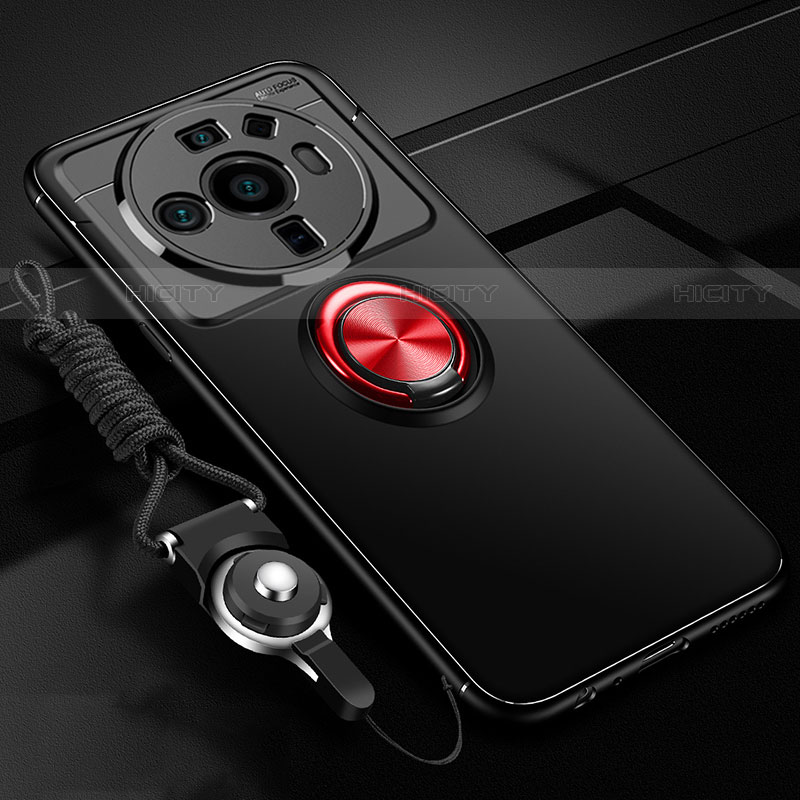 Funda Silicona Carcasa Ultrafina Goma con Magnetico Anillo de dedo Soporte A05 para Xiaomi Mi 12S Ultra 5G Rojo y Negro