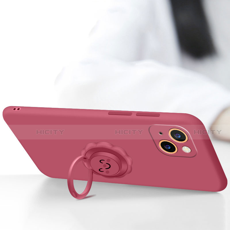 Funda Silicona Carcasa Ultrafina Goma con Magnetico Anillo de dedo Soporte A06 para Apple iPhone 13