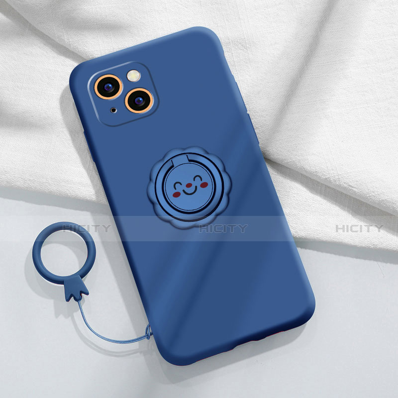 Funda Silicona Carcasa Ultrafina Goma con Magnetico Anillo de dedo Soporte A06 para Apple iPhone 13 Mini Azul