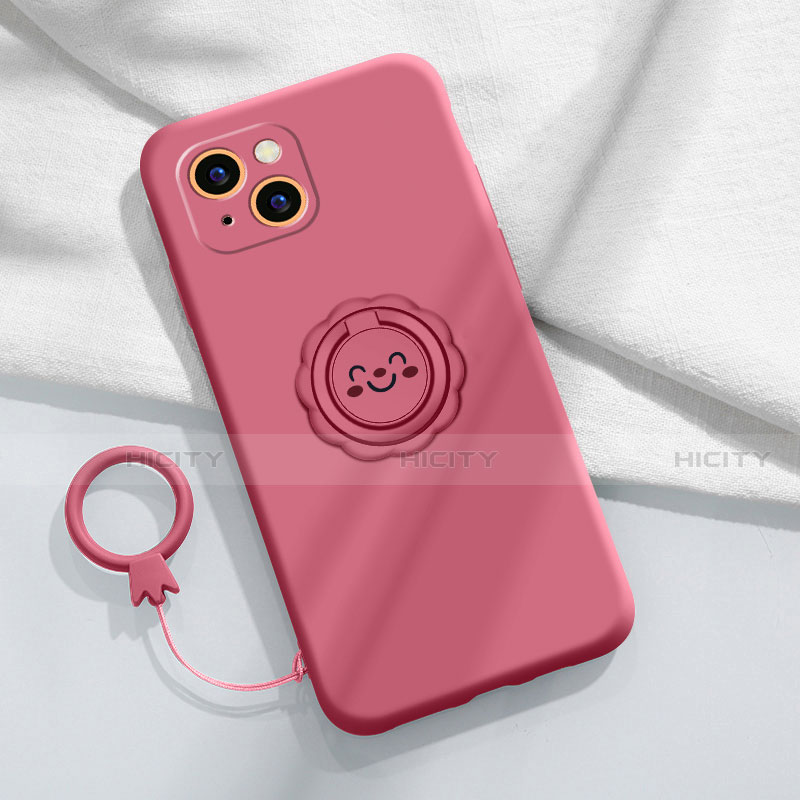 Funda Silicona Carcasa Ultrafina Goma con Magnetico Anillo de dedo Soporte A06 para Apple iPhone 13 Mini Rojo