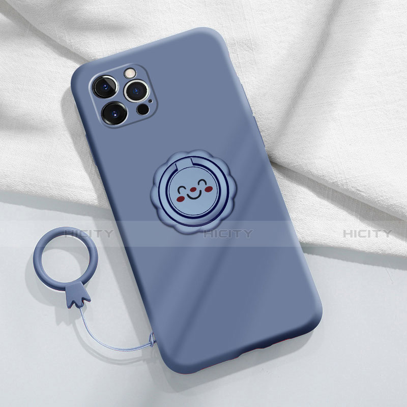 Funda Silicona Carcasa Ultrafina Goma con Magnetico Anillo de dedo Soporte A06 para Apple iPhone 13 Pro Max Gris Lavanda