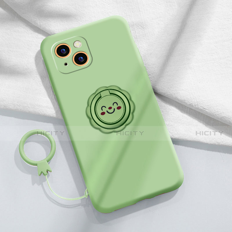 Funda Silicona Carcasa Ultrafina Goma con Magnetico Anillo de dedo Soporte A06 para Apple iPhone 13 Verde