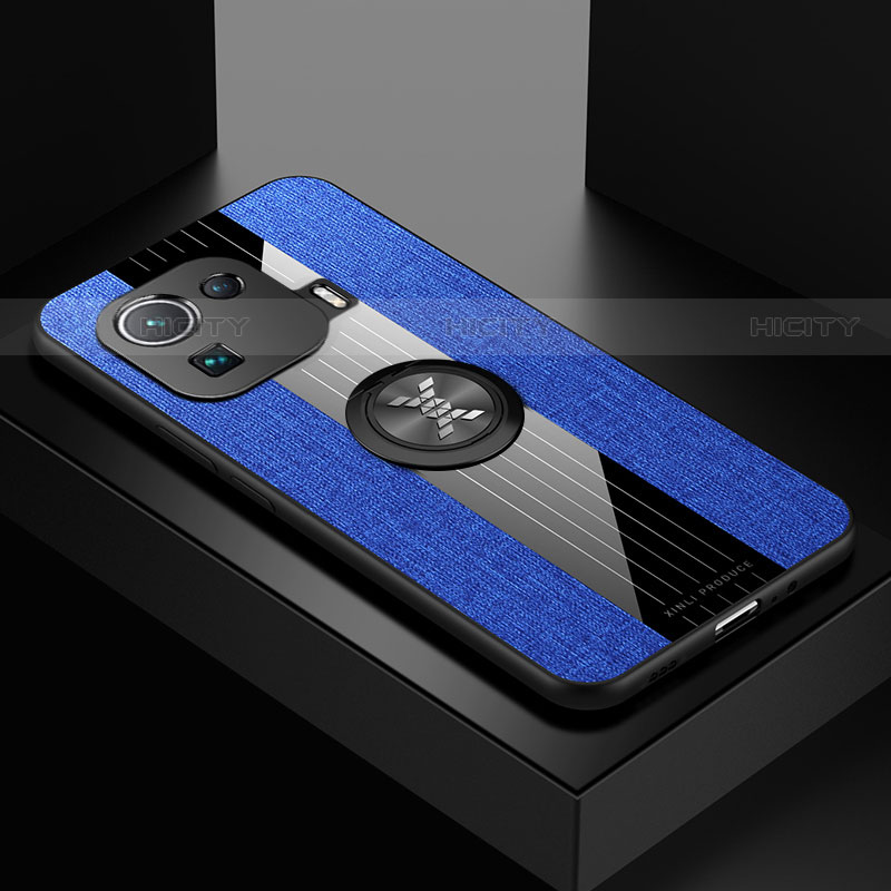 Funda Silicona Carcasa Ultrafina Goma con Magnetico Anillo de dedo Soporte A06 para Xiaomi Mi 11 Pro 5G Azul