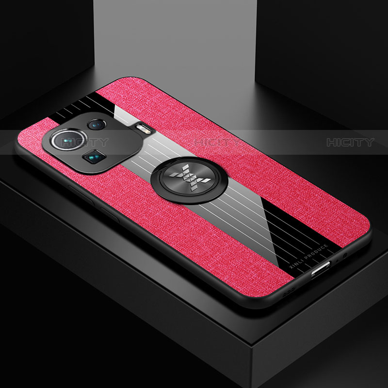 Funda Silicona Carcasa Ultrafina Goma con Magnetico Anillo de dedo Soporte A06 para Xiaomi Mi 11 Pro 5G Rojo