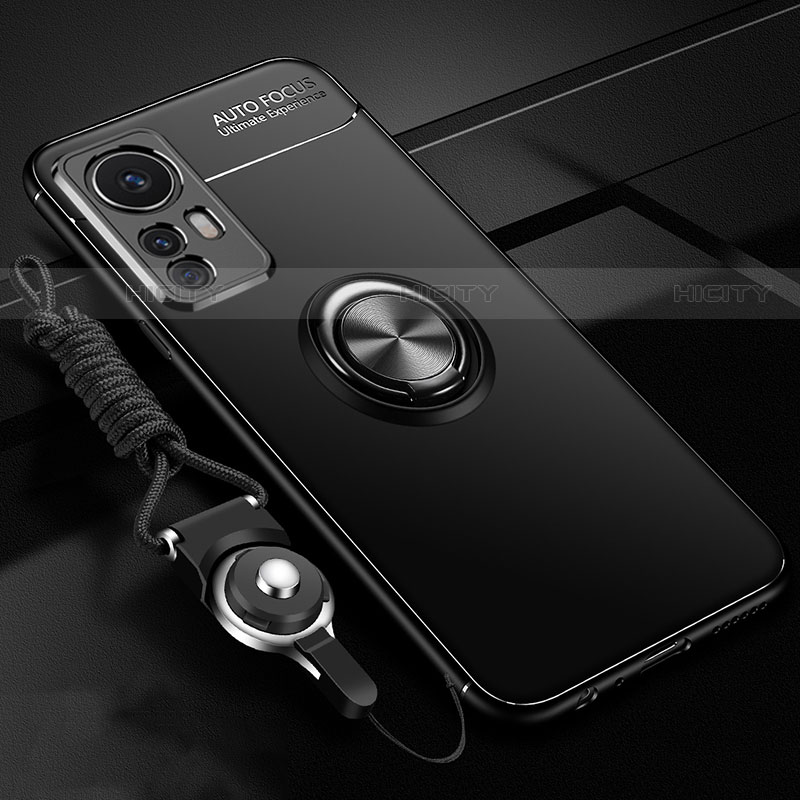 Funda Silicona Carcasa Ultrafina Goma con Magnetico Anillo de dedo Soporte A06 para Xiaomi Mi 12 Pro 5G Negro