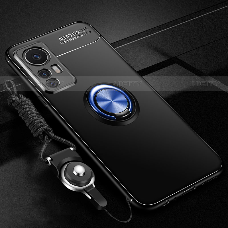 Funda Silicona Carcasa Ultrafina Goma con Magnetico Anillo de dedo Soporte A06 para Xiaomi Mi 12S 5G Azul y Negro