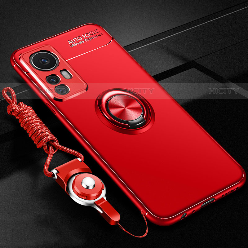 Funda Silicona Carcasa Ultrafina Goma con Magnetico Anillo de dedo Soporte A06 para Xiaomi Mi 12S 5G Rojo