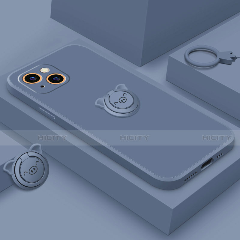 Funda Silicona Carcasa Ultrafina Goma con Magnetico Anillo de dedo Soporte A07 para Apple iPhone 13 Mini