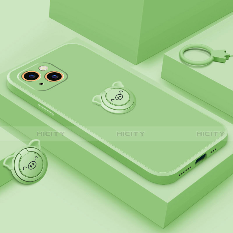 Funda Silicona Carcasa Ultrafina Goma con Magnetico Anillo de dedo Soporte A07 para Apple iPhone 13 Mini