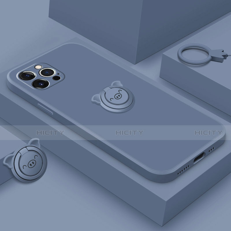 Funda Silicona Carcasa Ultrafina Goma con Magnetico Anillo de dedo Soporte A07 para Apple iPhone 13 Pro