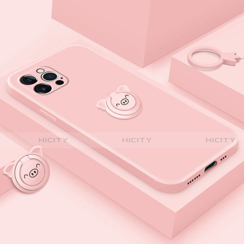 Funda Silicona Carcasa Ultrafina Goma con Magnetico Anillo de dedo Soporte A07 para Apple iPhone 13 Pro