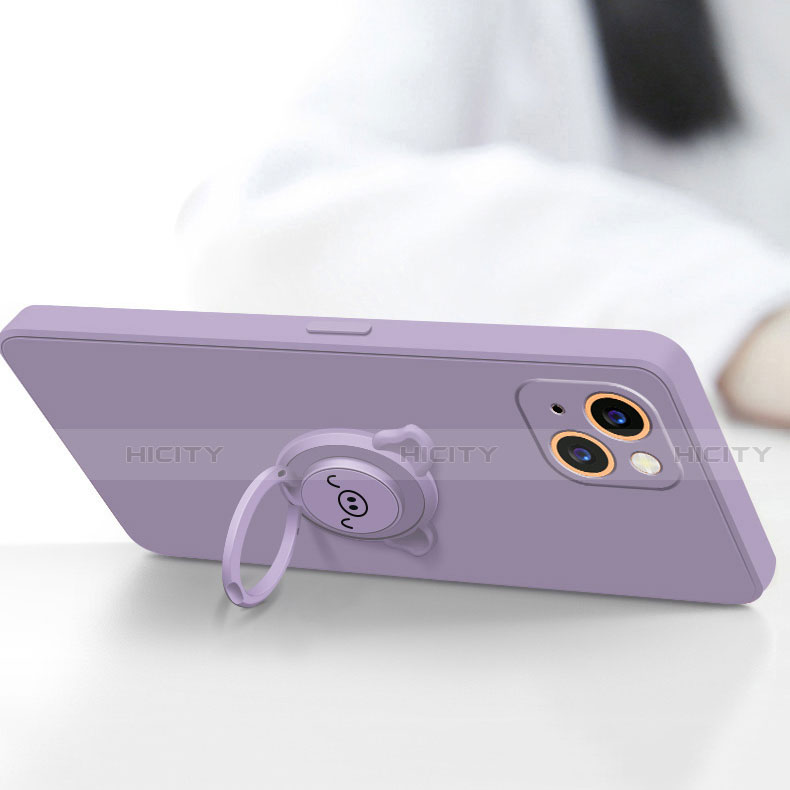 Funda Silicona Carcasa Ultrafina Goma con Magnetico Anillo de dedo Soporte A07 para Apple iPhone 14