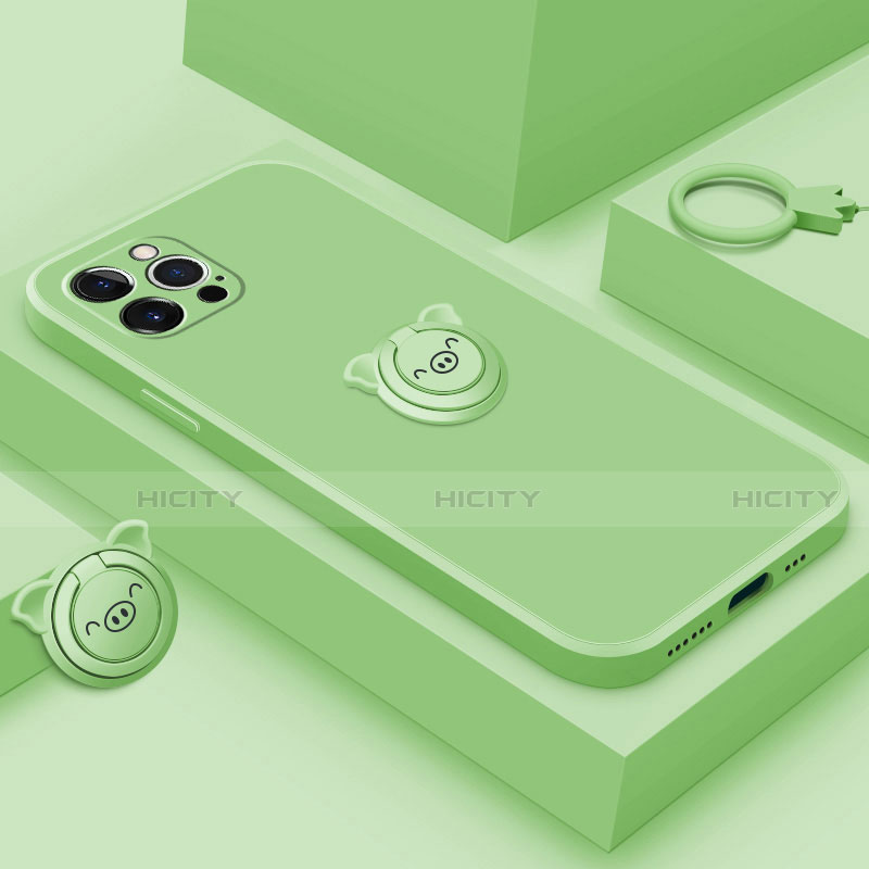 Funda Silicona Carcasa Ultrafina Goma con Magnetico Anillo de dedo Soporte A07 para Apple iPhone 14 Pro Max