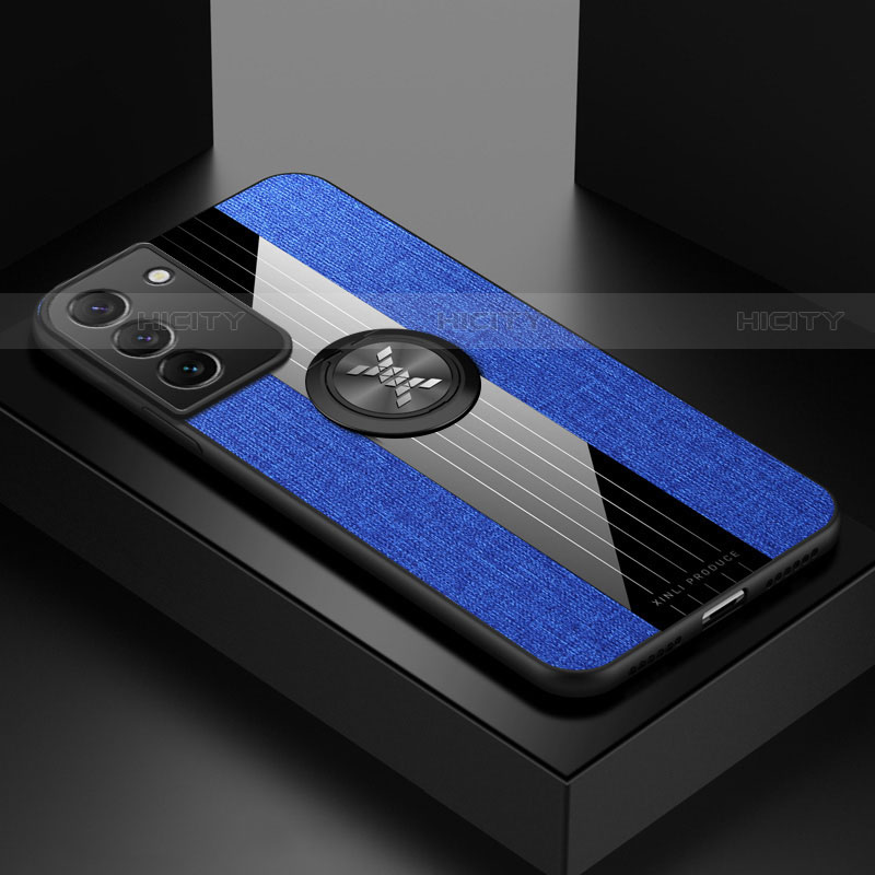 Funda Silicona Carcasa Ultrafina Goma con Magnetico Anillo de dedo Soporte A07 para Samsung Galaxy S21 5G Azul
