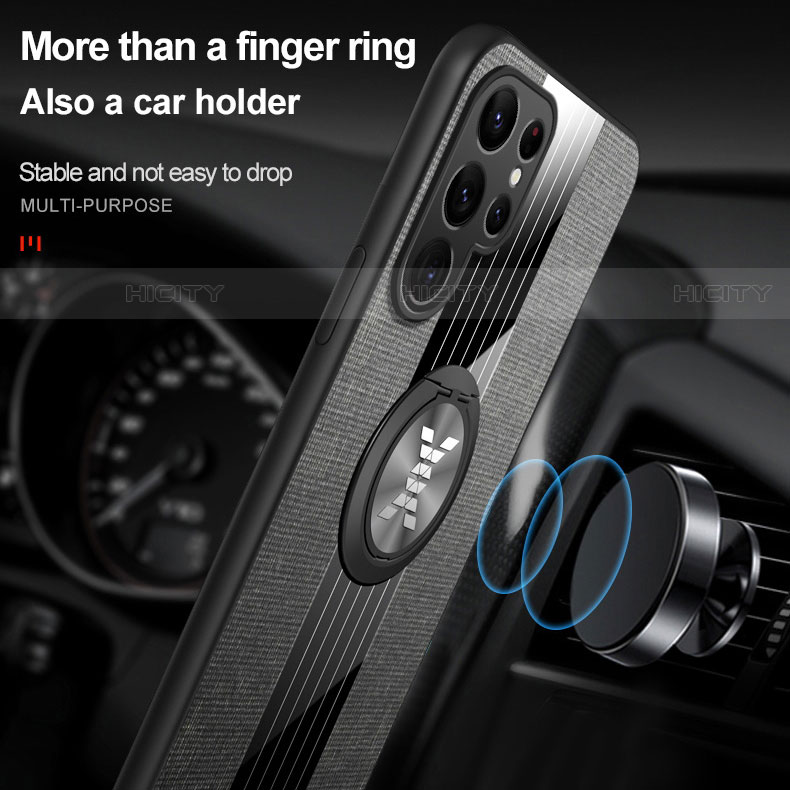 Funda Silicona Carcasa Ultrafina Goma con Magnetico Anillo de dedo Soporte A07 para Samsung Galaxy S21 Ultra 5G