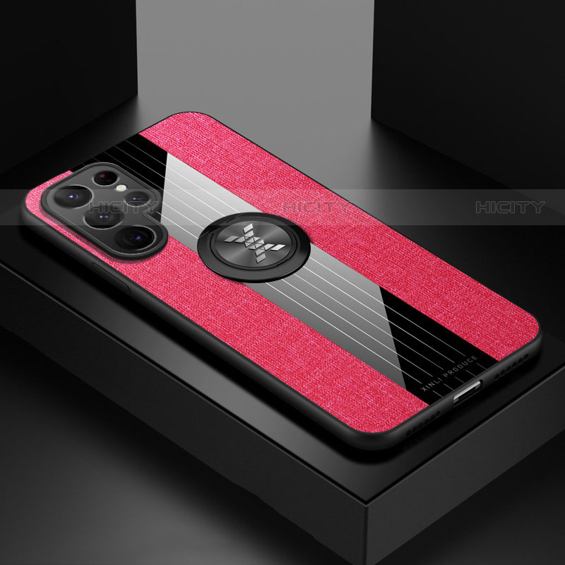 Funda Silicona Carcasa Ultrafina Goma con Magnetico Anillo de dedo Soporte A07 para Samsung Galaxy S21 Ultra 5G Rojo