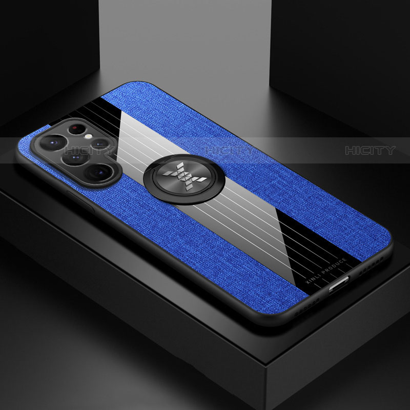 Funda Silicona Carcasa Ultrafina Goma con Magnetico Anillo de dedo Soporte A07 para Samsung Galaxy S23 Ultra 5G Azul