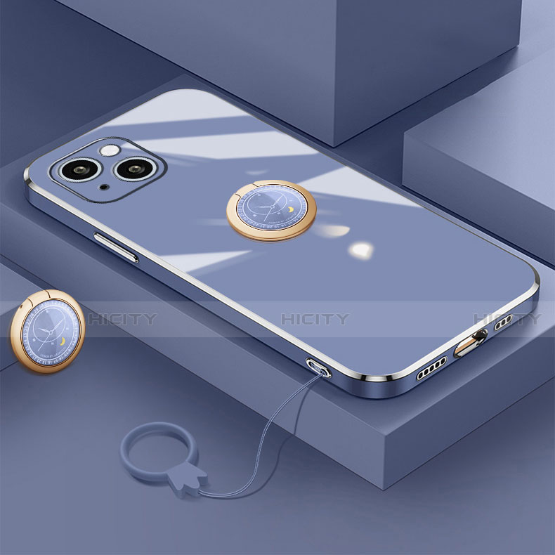 Funda Silicona Carcasa Ultrafina Goma con Magnetico Anillo de dedo Soporte A08 para Apple iPhone 14