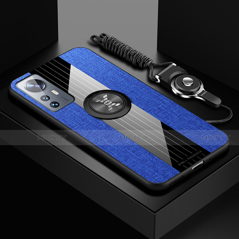 Funda Silicona Carcasa Ultrafina Goma con Magnetico Anillo de dedo Soporte A08 para Xiaomi Mi 12 5G Azul