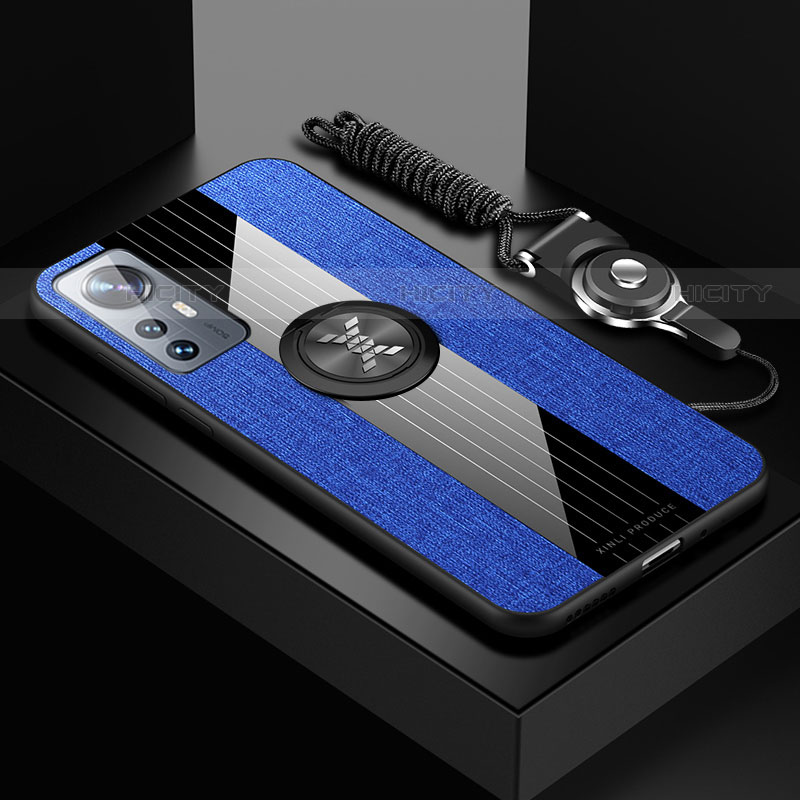 Funda Silicona Carcasa Ultrafina Goma con Magnetico Anillo de dedo Soporte A08 para Xiaomi Mi 12 Pro 5G Azul