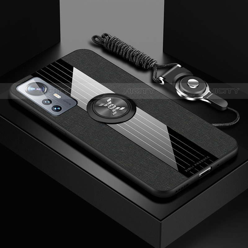 Funda Silicona Carcasa Ultrafina Goma con Magnetico Anillo de dedo Soporte A08 para Xiaomi Mi 12 Pro 5G Negro