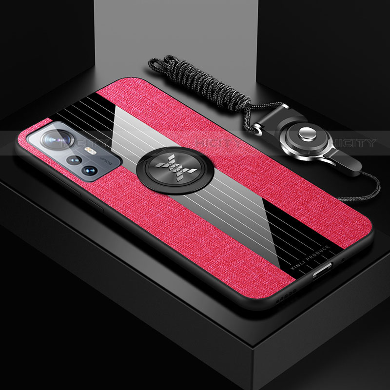 Funda Silicona Carcasa Ultrafina Goma con Magnetico Anillo de dedo Soporte A08 para Xiaomi Mi 12 Pro 5G Rojo