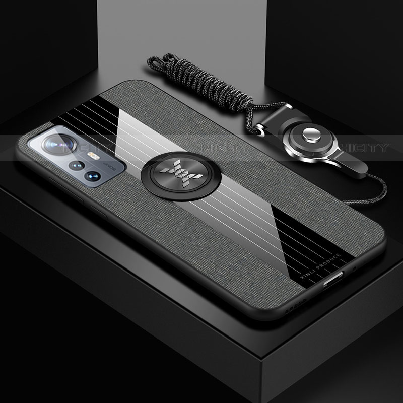 Funda Silicona Carcasa Ultrafina Goma con Magnetico Anillo de dedo Soporte A08 para Xiaomi Mi 12S 5G Gris