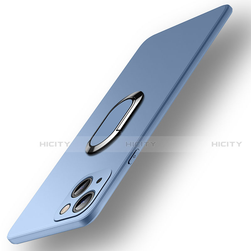 Funda Silicona Carcasa Ultrafina Goma con Magnetico Anillo de dedo Soporte A09 para Apple iPhone 13 Mini Azul Cielo