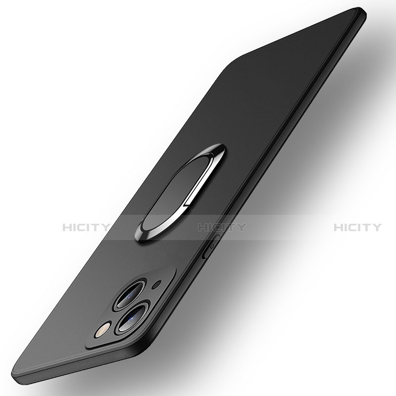 Funda Silicona Carcasa Ultrafina Goma con Magnetico Anillo de dedo Soporte A09 para Apple iPhone 13 Mini Negro