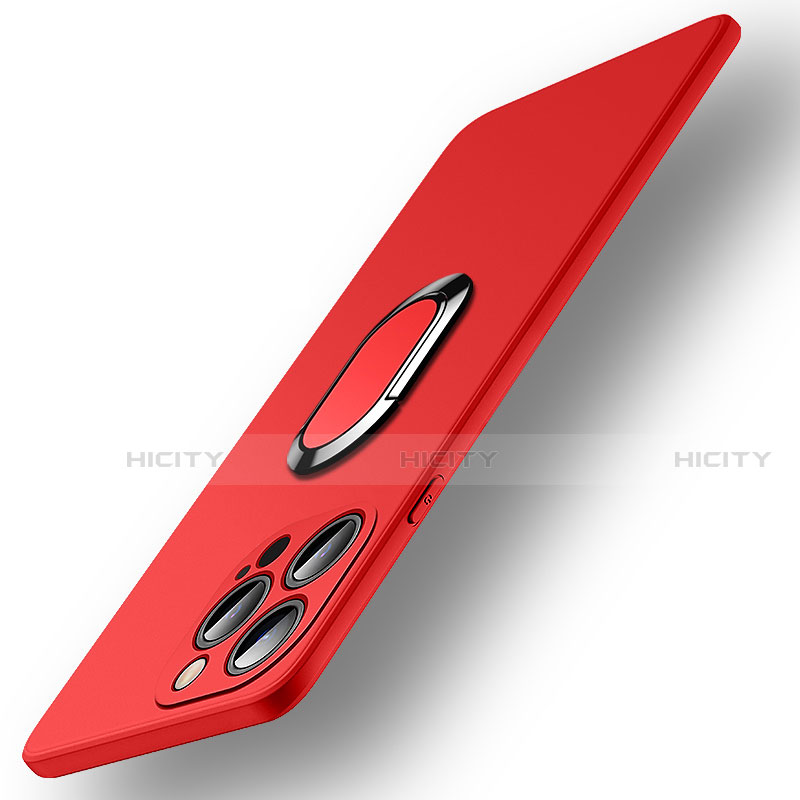 Funda Silicona Carcasa Ultrafina Goma con Magnetico Anillo de dedo Soporte A09 para Apple iPhone 14 Pro Max Rojo