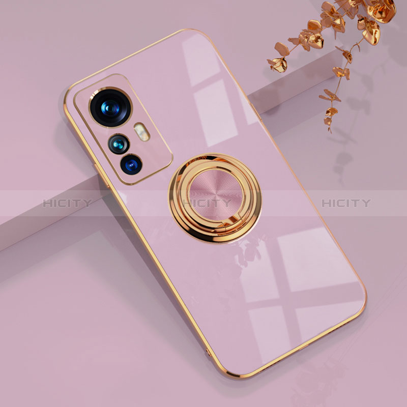 Funda Silicona Carcasa Ultrafina Goma con Magnetico Anillo de dedo Soporte AN1 para Xiaomi Mi 12T 5G Purpura Claro