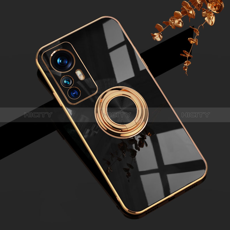 Funda Silicona Carcasa Ultrafina Goma con Magnetico Anillo de dedo Soporte AN1 para Xiaomi Mi 12T Pro 5G Negro