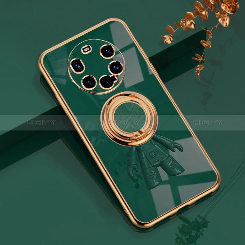 Funda Silicona Carcasa Ultrafina Goma con Magnetico Anillo de dedo Soporte AN2 para Huawei Mate 40 Pro+ Plus Verde