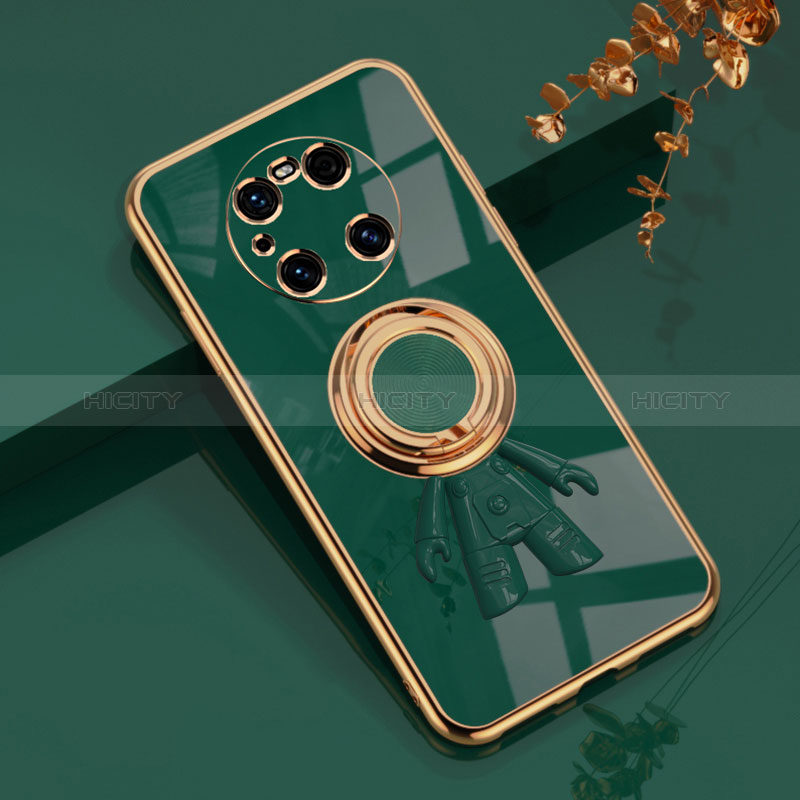 Funda Silicona Carcasa Ultrafina Goma con Magnetico Anillo de dedo Soporte AN2 para Huawei Mate 40 Pro Verde