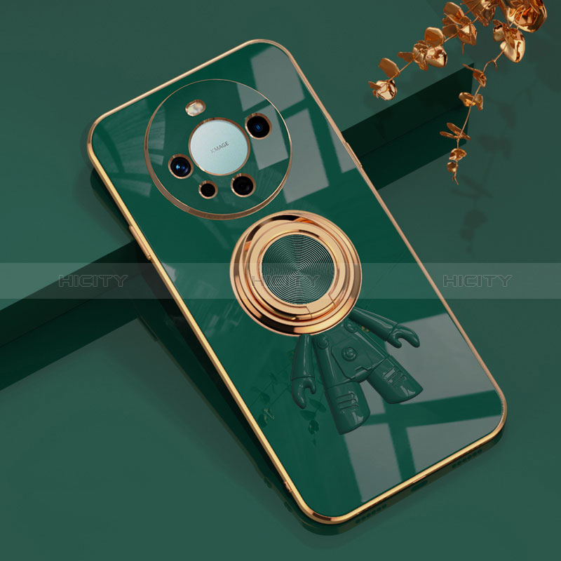 Funda Silicona Carcasa Ultrafina Goma con Magnetico Anillo de dedo Soporte AN2 para Huawei Mate 60 Pro Verde