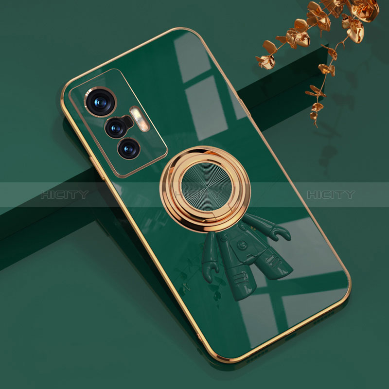 Funda Silicona Carcasa Ultrafina Goma con Magnetico Anillo de dedo Soporte AN2 para Vivo X70 5G Verde