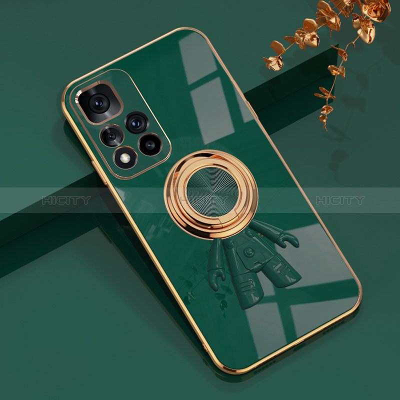 Funda Silicona Carcasa Ultrafina Goma con Magnetico Anillo de dedo Soporte AN2 para Xiaomi Redmi Note 11S 5G Verde