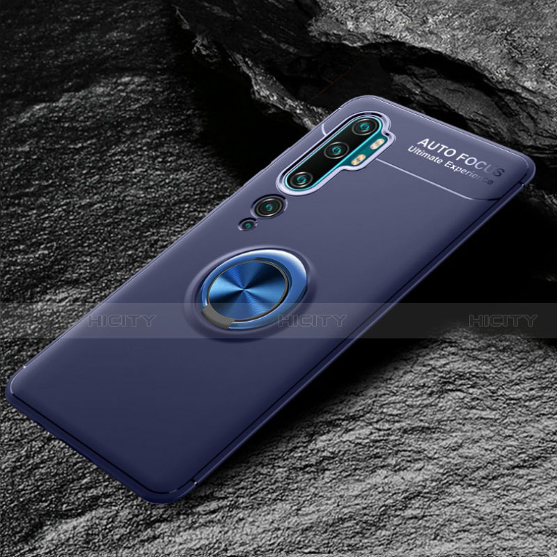 Funda Silicona Carcasa Ultrafina Goma con Magnetico Anillo de dedo Soporte D01 para Xiaomi Mi Note 10 Azul