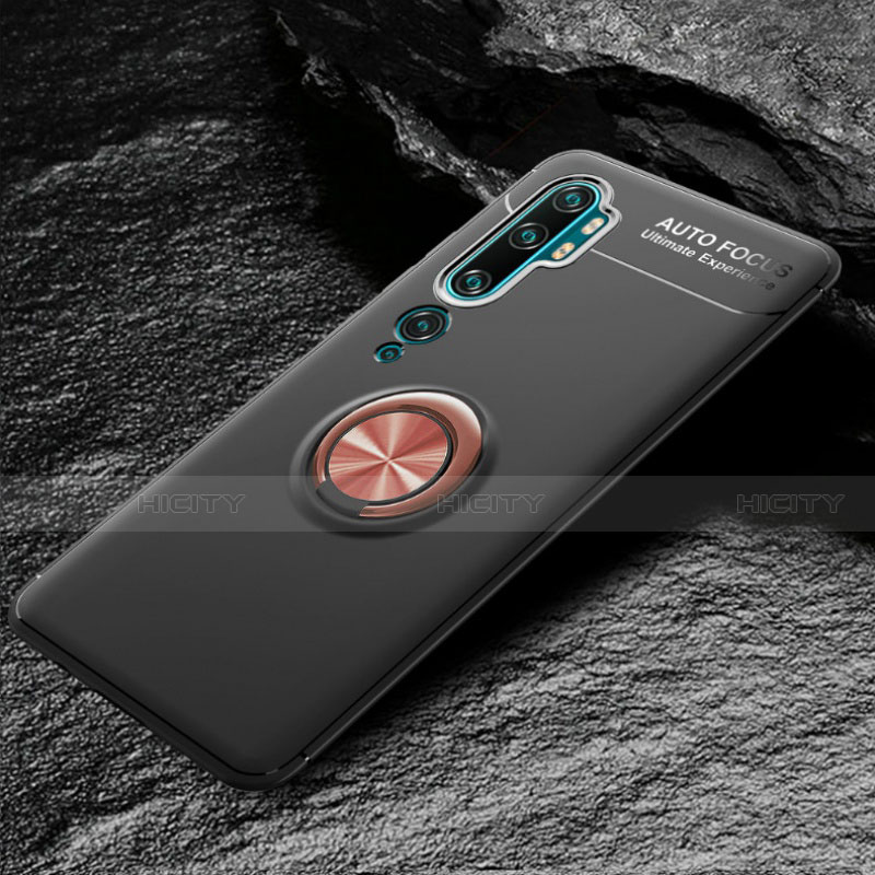 Funda Silicona Carcasa Ultrafina Goma con Magnetico Anillo de dedo Soporte D01 para Xiaomi Mi Note 10 Oro y Negro