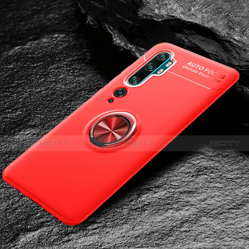 Funda Silicona Carcasa Ultrafina Goma con Magnetico Anillo de dedo Soporte D01 para Xiaomi Mi Note 10 Pro Rojo