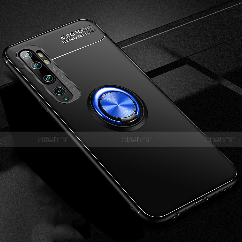 Funda Silicona Carcasa Ultrafina Goma con Magnetico Anillo de dedo Soporte D02 para Xiaomi Mi Note 10 Azul y Negro
